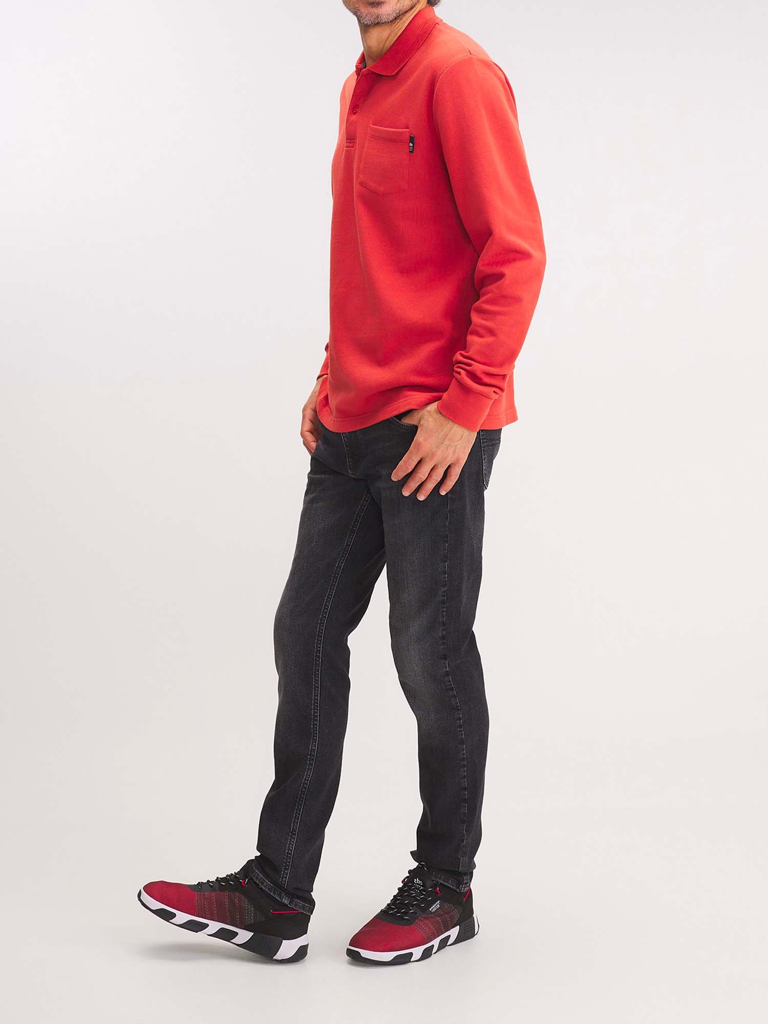 Polo Homme Chaud Manches Longues Rouge