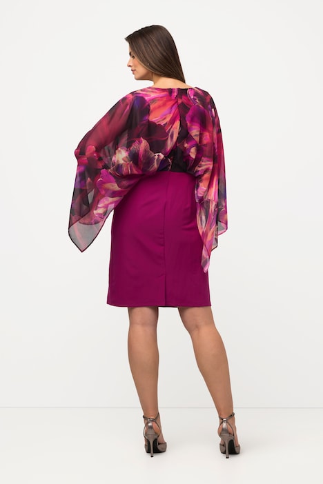 Kleid, Blüten, Chiffonärmel, V-Ausschnitt, Langarm