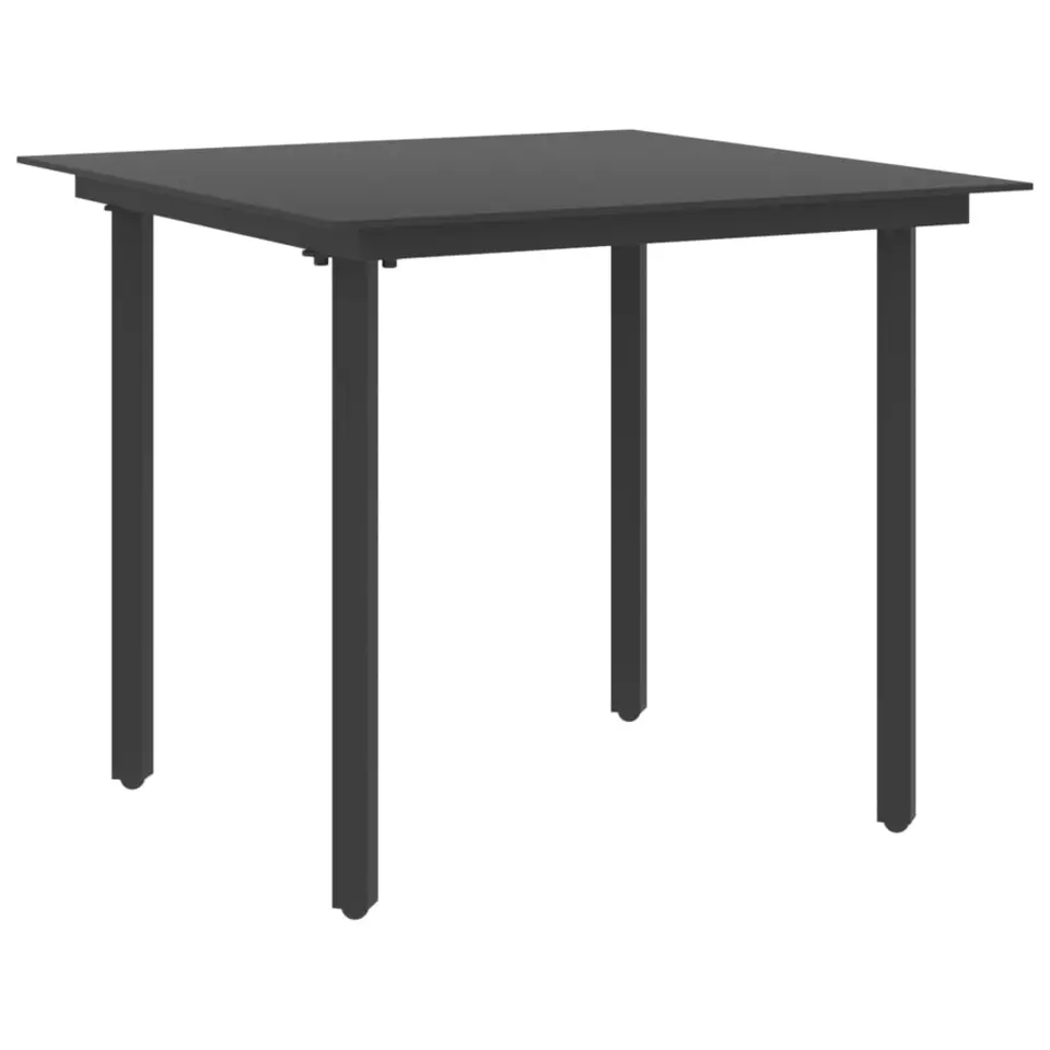 vidaXL - Tuintafel - Zwart - Staal en glas - 80 x 80 x 74 cm