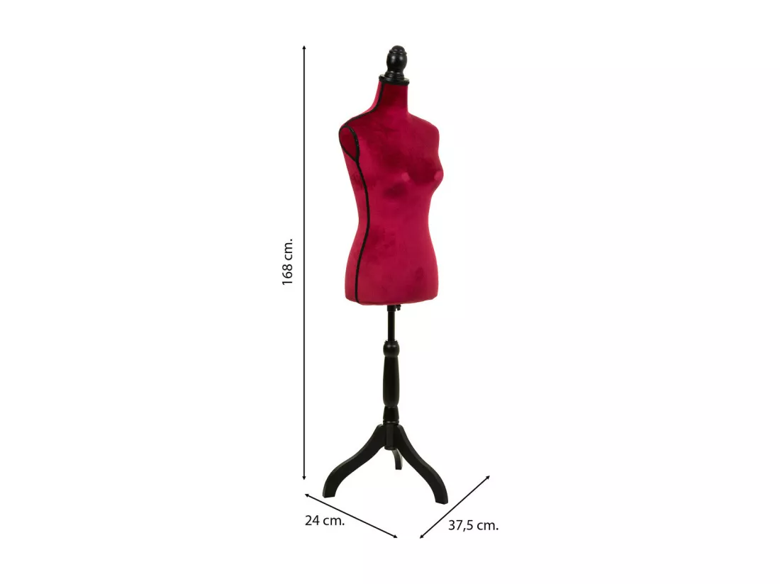 Mannequin en bois et mousse habillé de tissu rouge 24x37,5x168h