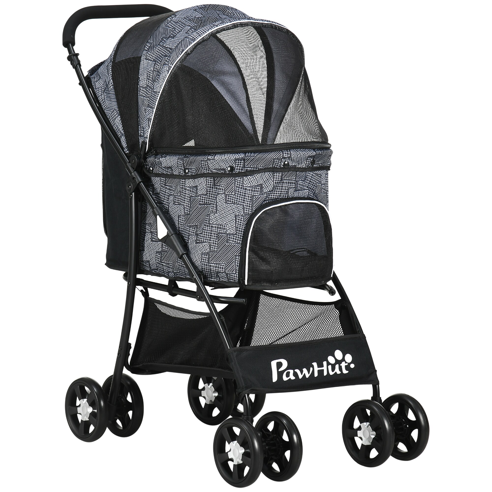 PawHut Hundebuggy mit Kissen und Untergestellablage schwarz 81L x 48B x 99H cm
