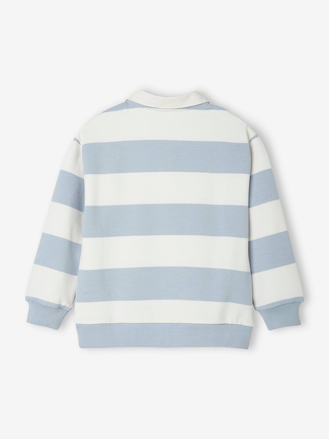 Camisa polo listrada estilo universitário para meninos, listras azuis
