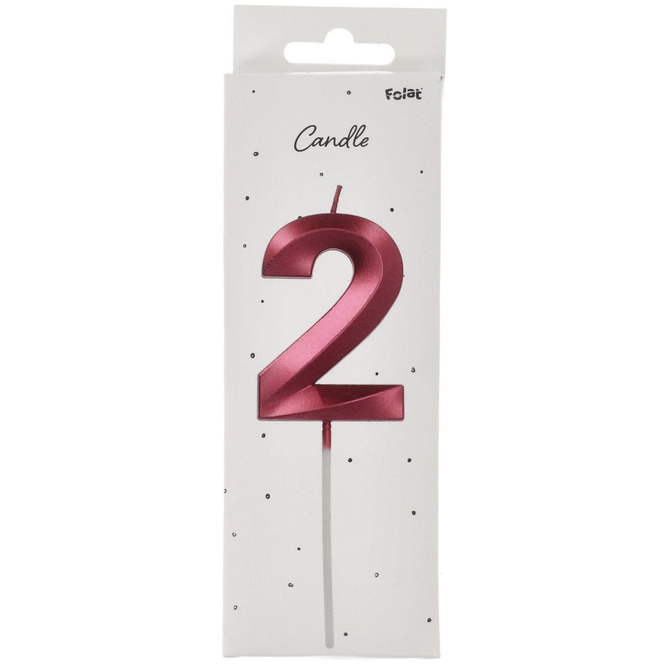 Zahlenkerze - 2 - Glamour Vibes - pink metallic - ca. 7 cm