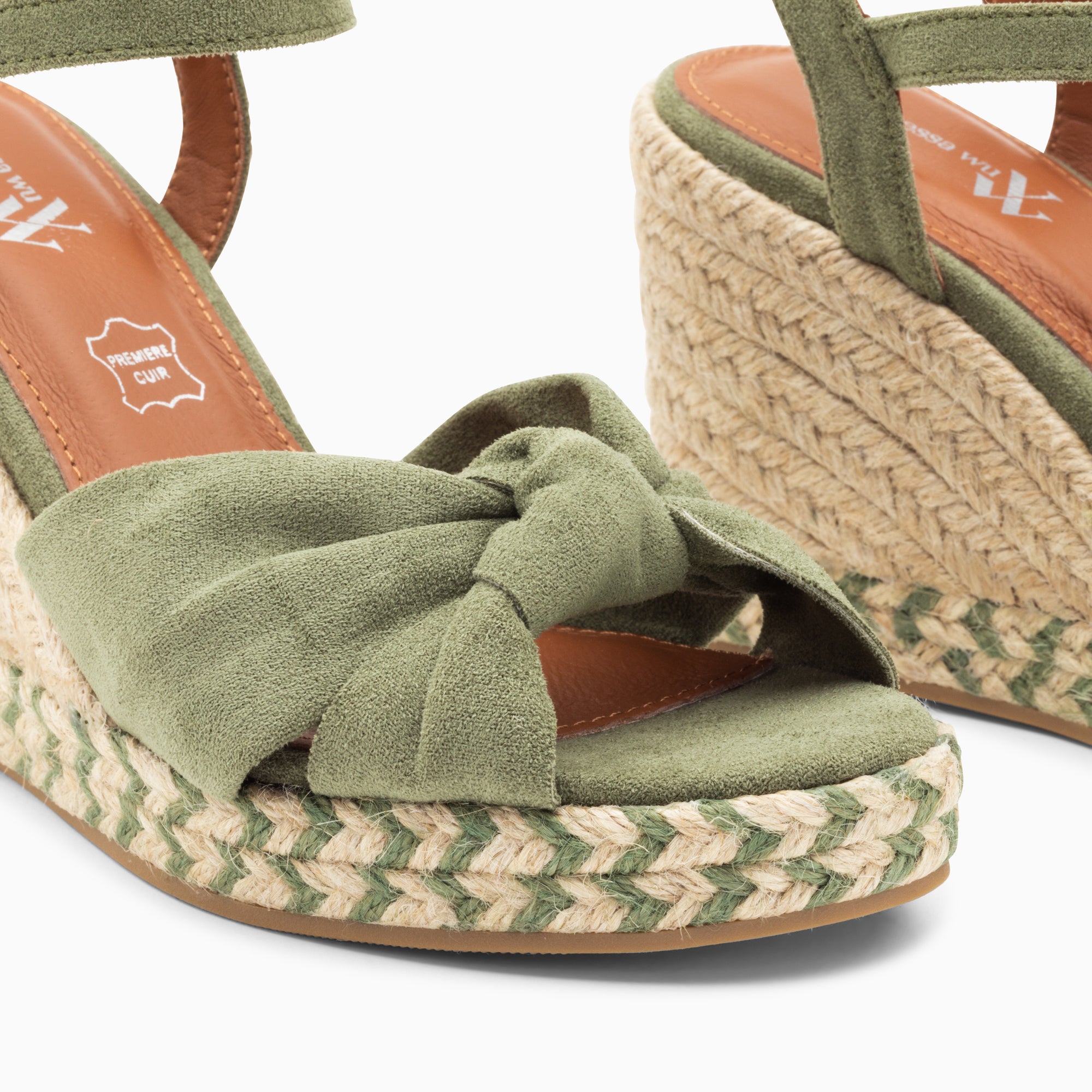 Sandales à talon, Compensées-Sandales compensées nouées Céline kaki pastel