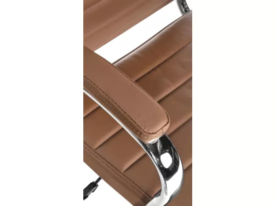 Chaise de bureau - Véritable cuir & Blanc - Marron clair - Mollis
