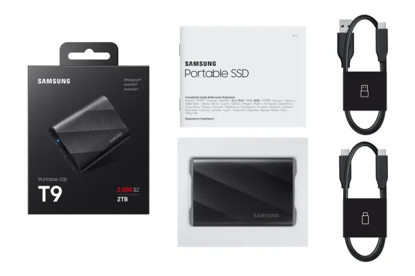 Samsung T9 MU-PG2T0B - SSD - krypteret - 2 TB - ekstern (bærbar) - USB 3.2 Gen 2x2 (USB-C stikforbindelse) - 256-bit AES - sort