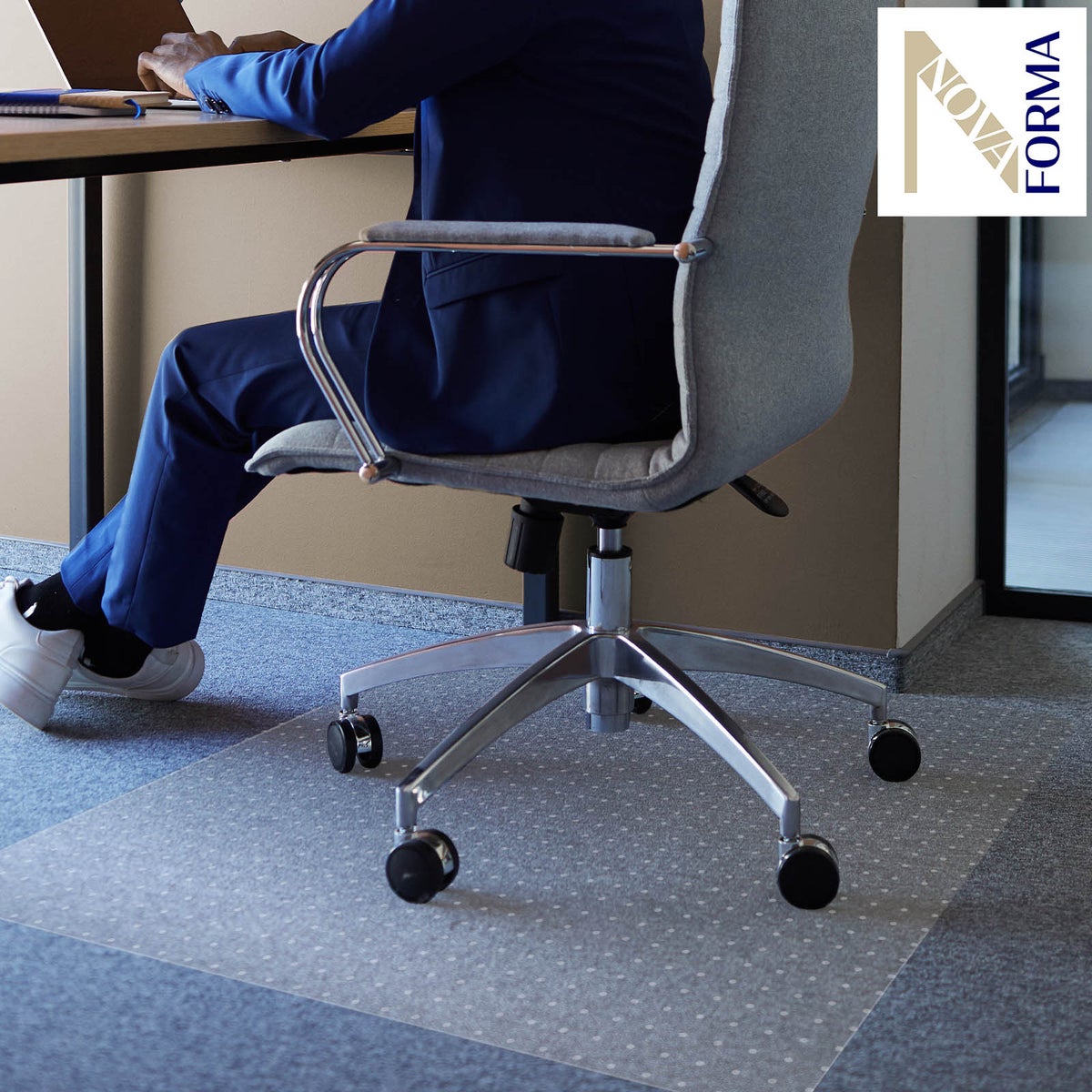 PET ECO-MAT vloerbeschermingsmat - 100x120 cm - tapijt - beschermmat met ankernoppen aan de onderkant als onderlegger voor bureaustoelen