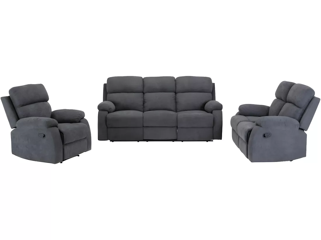 Canapés 3 places 2 places et un fauteuil relax en tissu TOLZANO - Anthracite