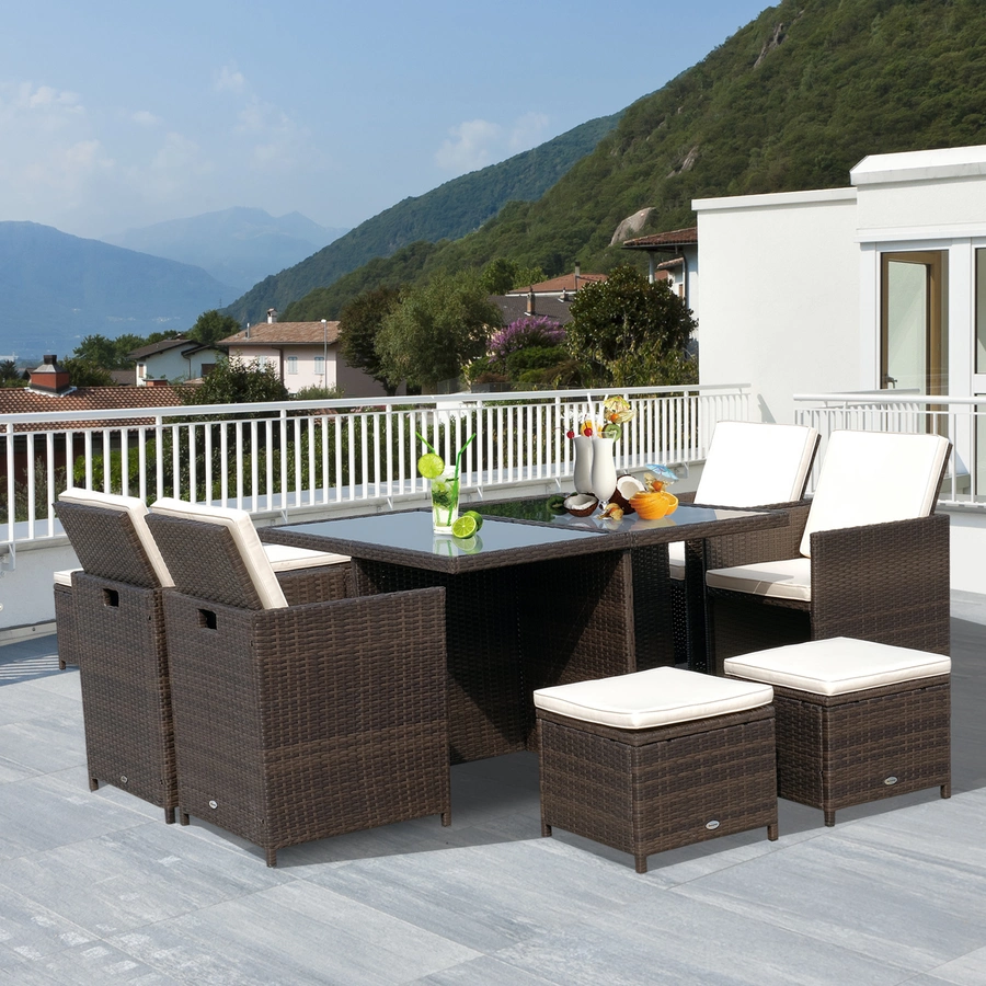 Outsunny Polyrattan Gartenmöbel als 21-tlg. Set braun, cremeweiß