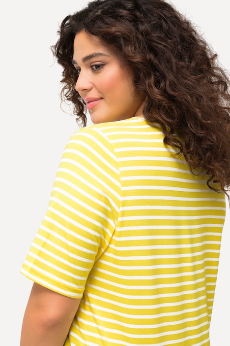 Shirt, Ringel, Saumband, V-Ausschnitt, Halbarm