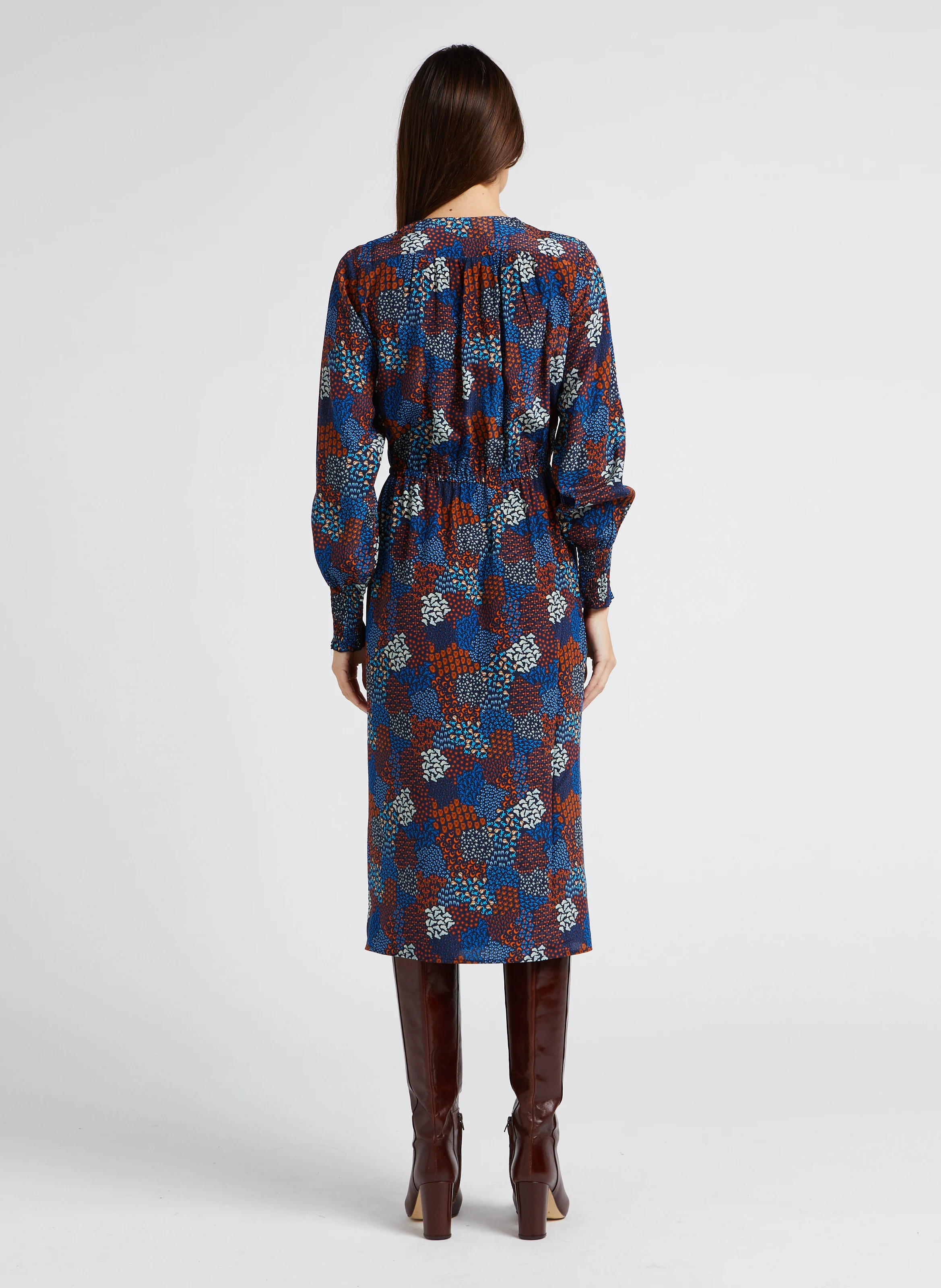HEROINE - Robe longue col V en soie | Bleu