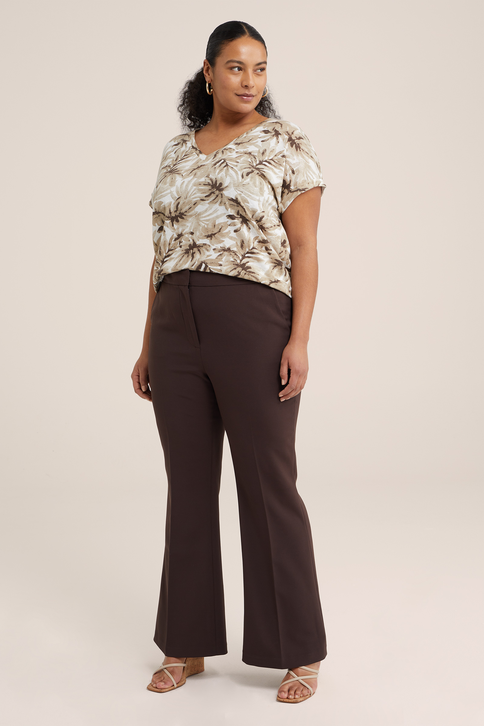T-shirt met dessin - Curve WE Fashion Beige