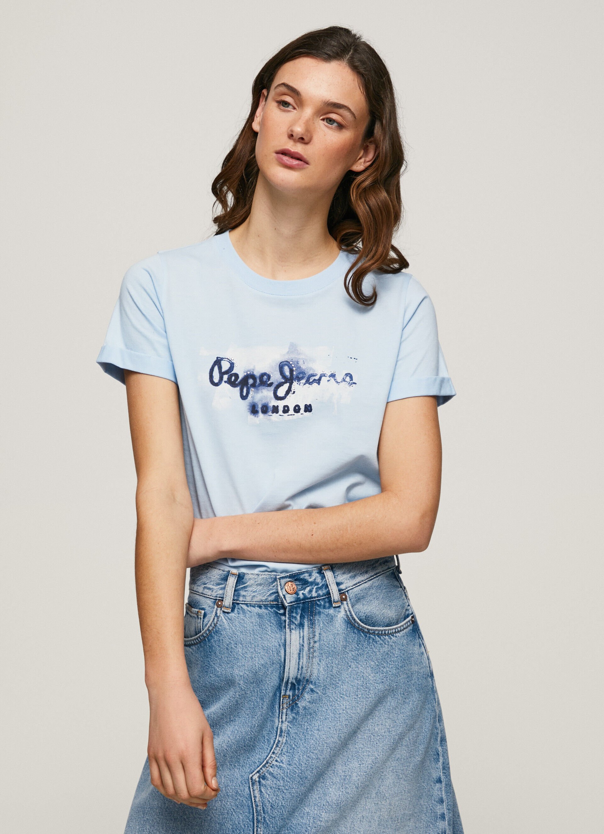 Camiseta de algodão com logo em degradê - azul-marinho