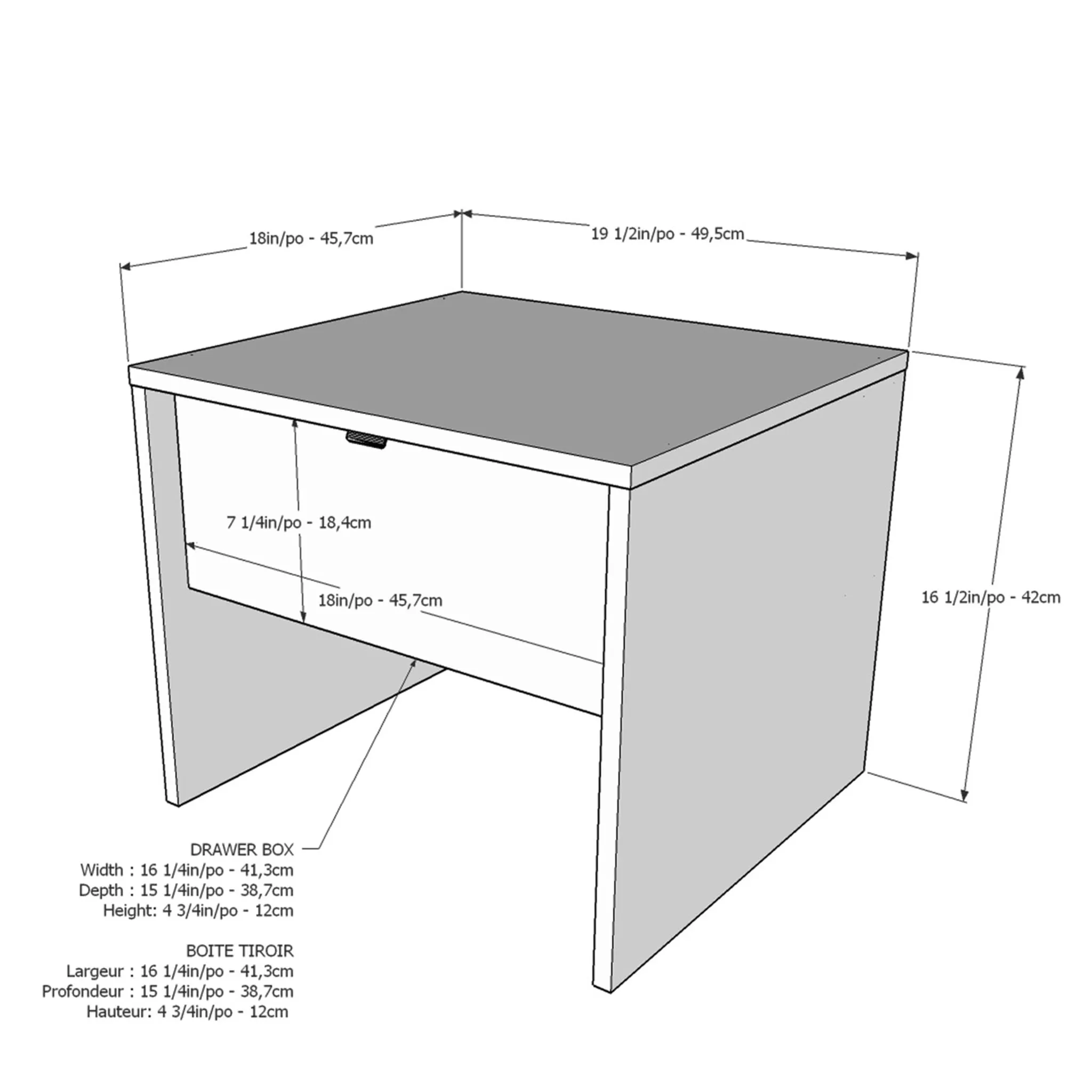 Nexera Table de Nuit - Blanc  Gris Écorce