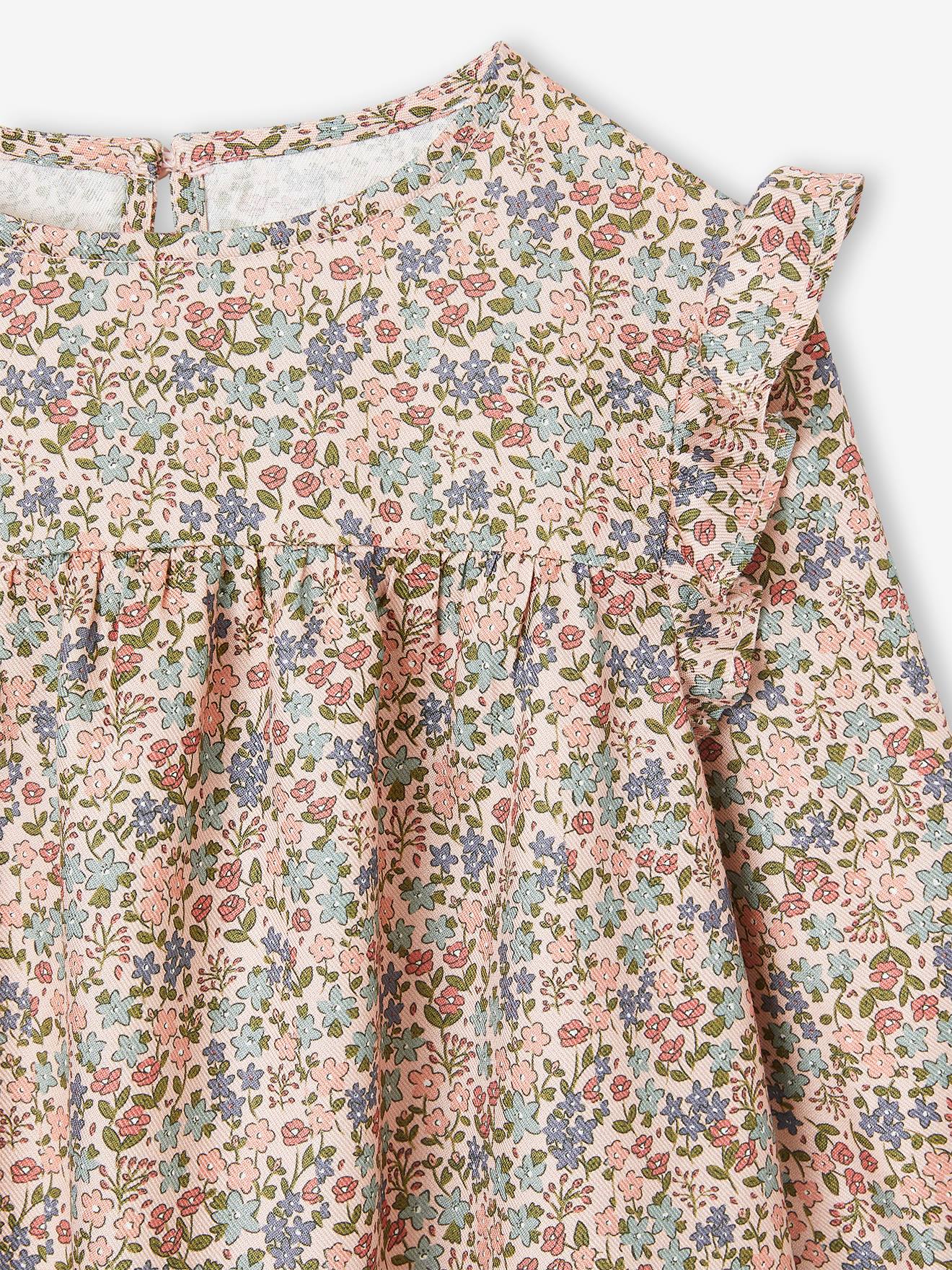Blusa de manga comprida com flores, para meninas, azul escuro
