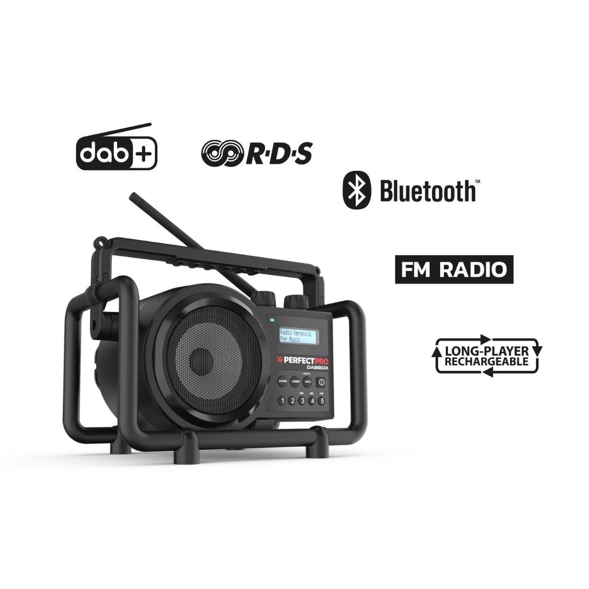 Perfectpro DBX3 DABBOX Bouwradio DAB  FM Bluetooth Oplaadbaar