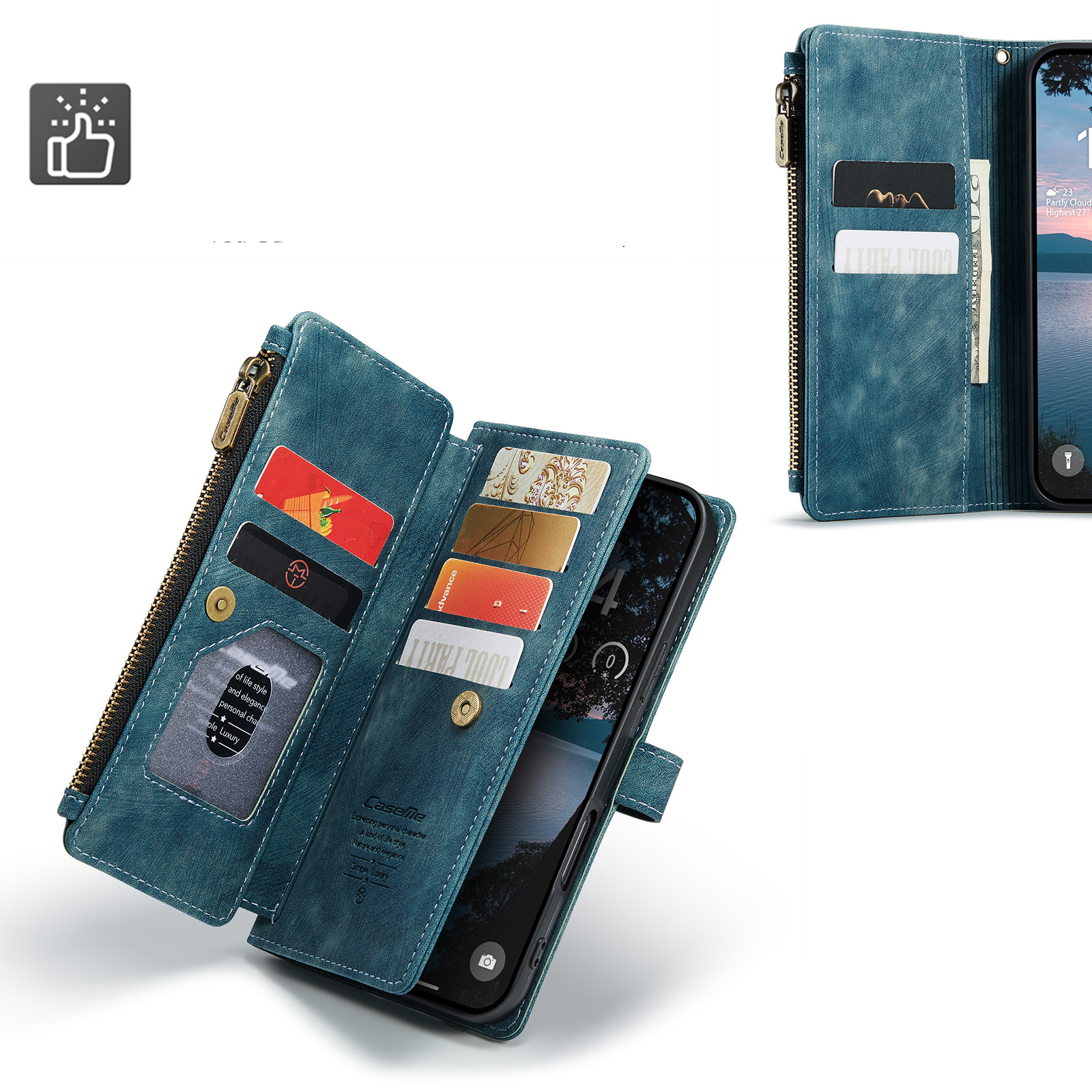 iPhone 17 Pro 2in1 Leder Tasche Karten Etui - Blau