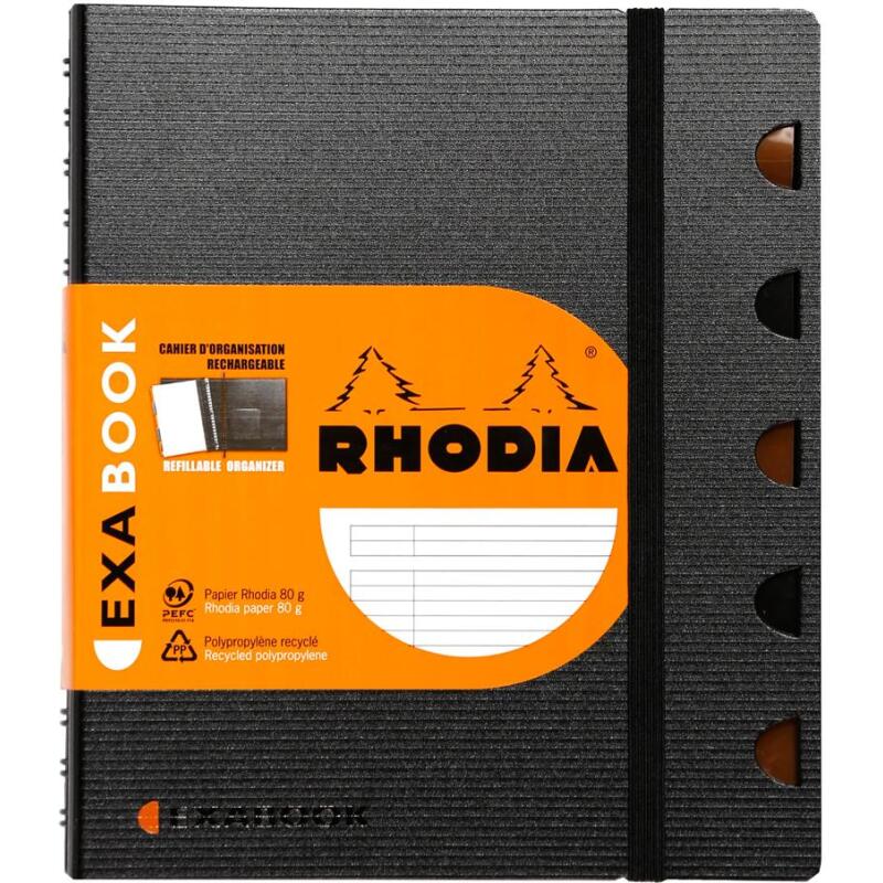 Exabook Rhodiactive rechargeable reliure intégrale A5+ 160 pages ligné+MC 80g - Noir