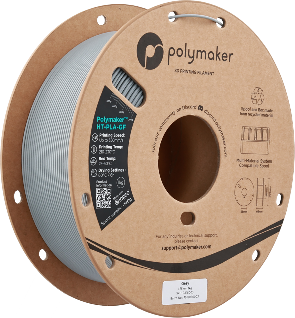 Polymaker  HT-PLA-GF Grey, 1,75 mm / 1000 g    Hitzestabiles & temperaturbeständiges Hochleistungs-PLA für anspruchsvolle Anwendungen in Grey