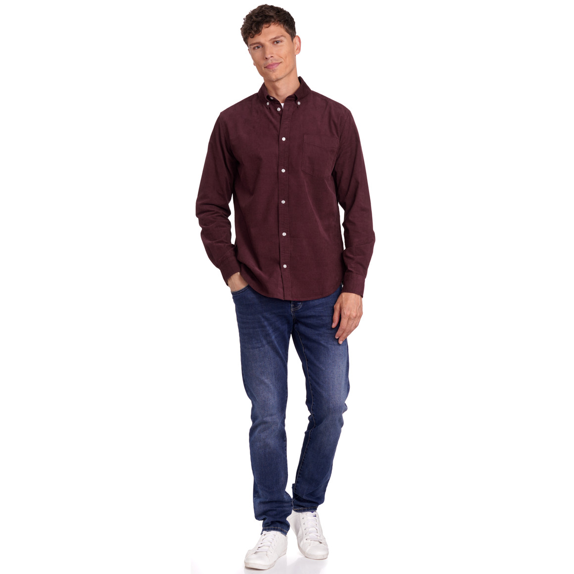 VanVaan Herren Cordhemd in Regular Fit weinrot