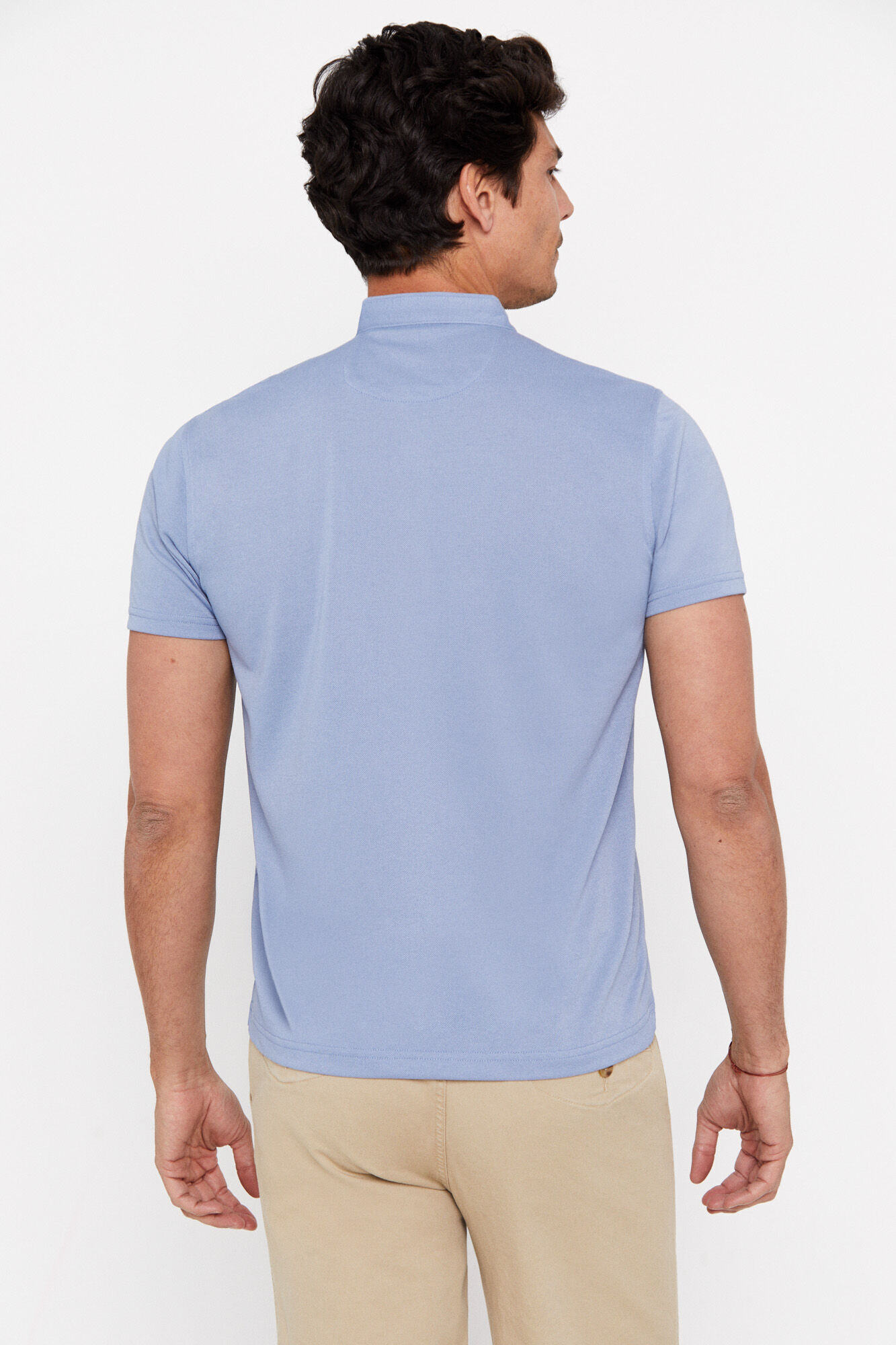 Manga polo Coolmax com gola alta - Azul