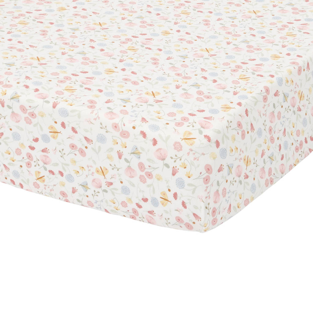 katoenen wieg hoeslaken Flowers & Butterflies 40x80 cm