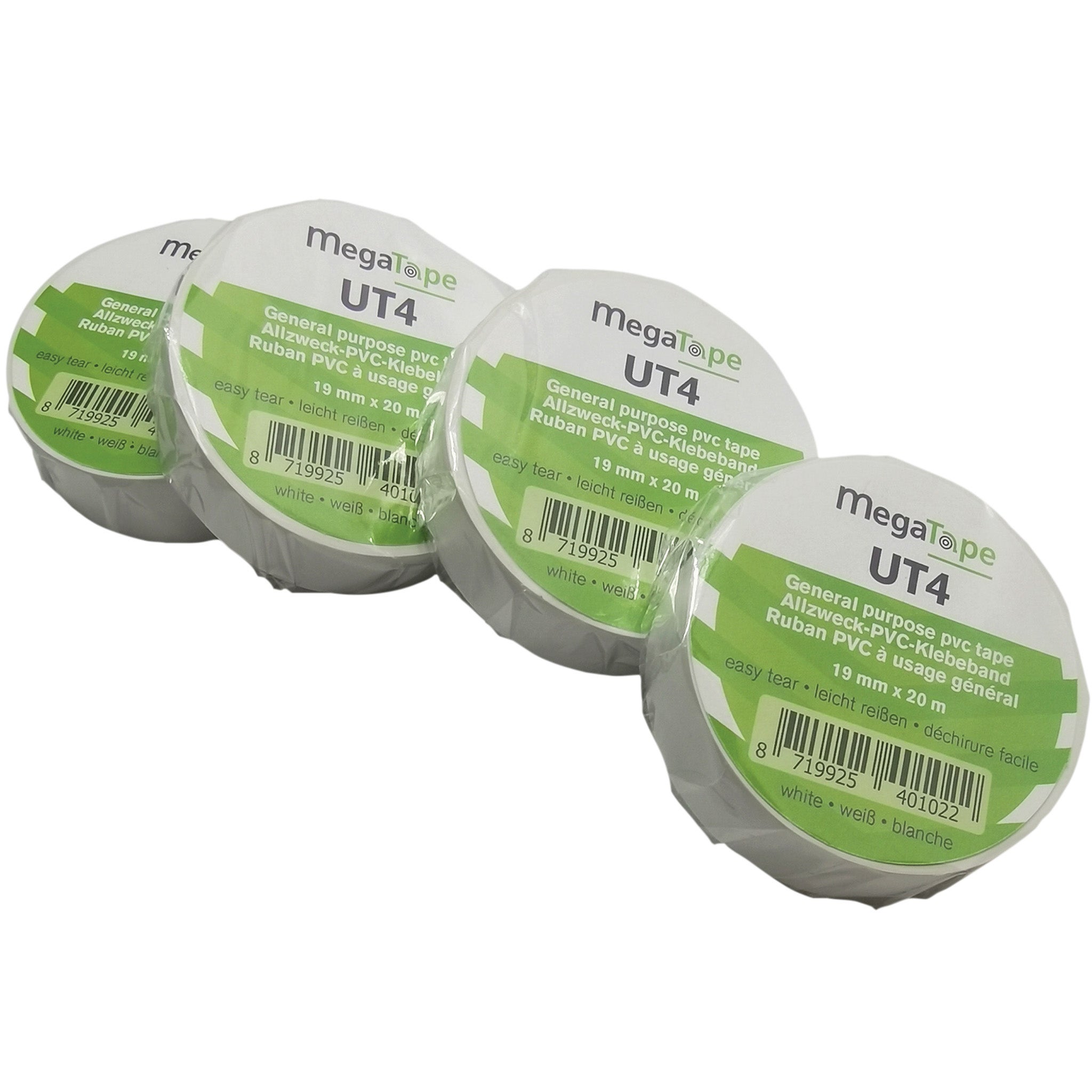 Showgear MegaTape UT4 PVC tape 19 mm x 20 m, wit