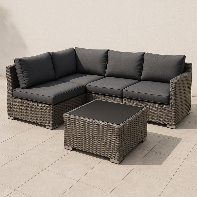 Ecksofa-Set Rattan Dunkelgrau Aluminiumrahmen mit Polyester Kissen 210