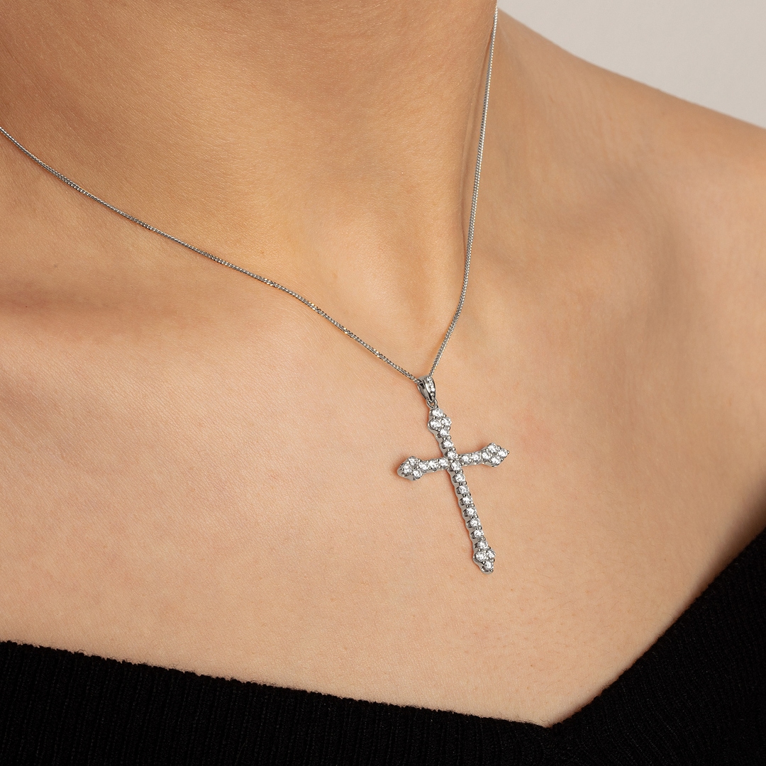 Anhänger 750/18 K Weissgold Kreuz mit Brillanten 1.00 ct H/si