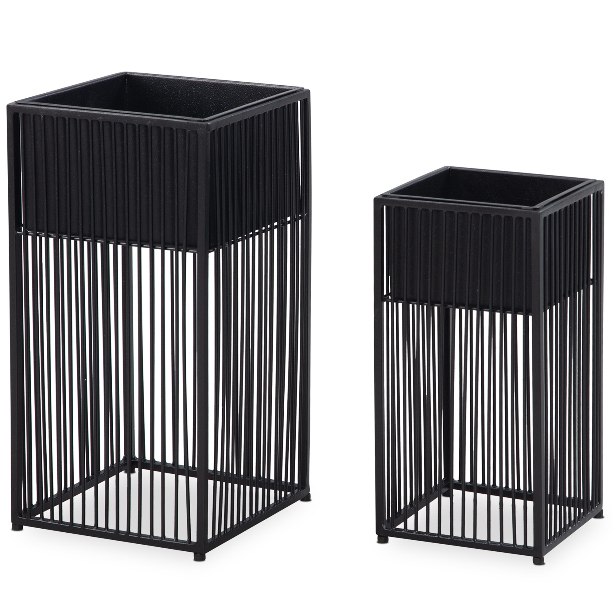 Blumentopf FineBuy Pflanzenkübel 2er Set Metall Schwarz Quadratisch Pflanzgefäß