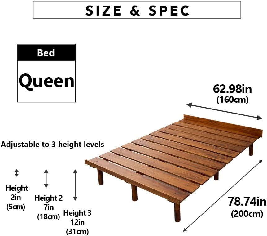 EMOOR Futonbett OSMOS 160 x 200cm für Japanische Futon-Matratze, Höhenverstellbar (5/18/31cm), Retro-Braun, Tatami Natürlich Kiefern Holzbett Palettenbett