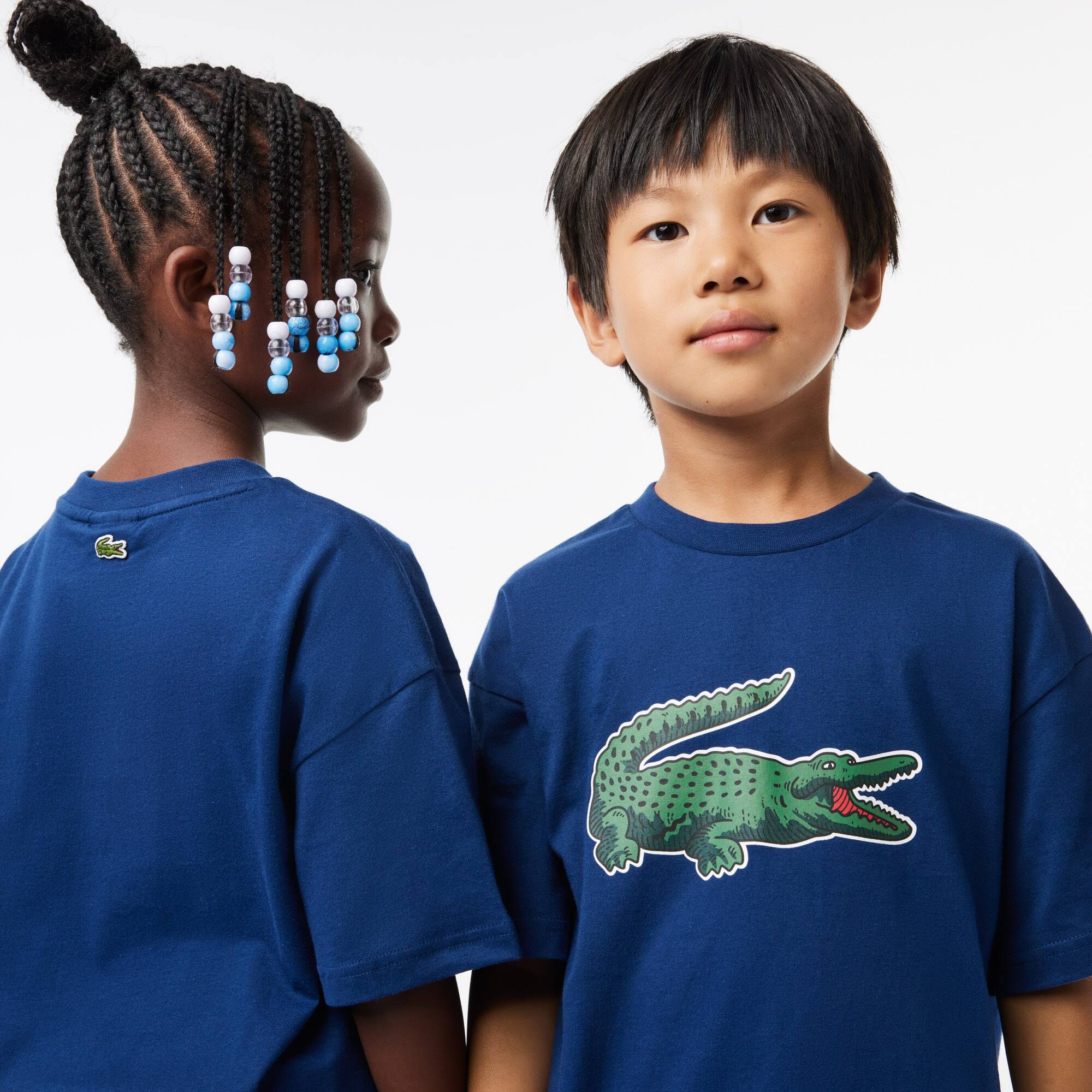 T-shirt avec imprimé graphique en coton T-Shirts & Chemises - Bleu - Lacoste - Enfant
