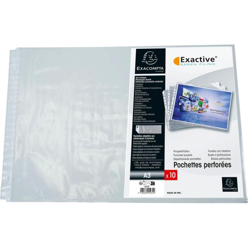 Sachet de 10 pochettes perforées biseautées pour classeur Exactive - polypropylène lisse  5,5/100 - A3