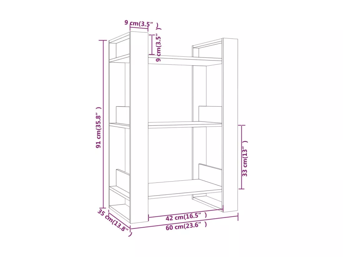 Bibliothèque/Séparateur de pièce Noir 60x35x91 cm Pin solide