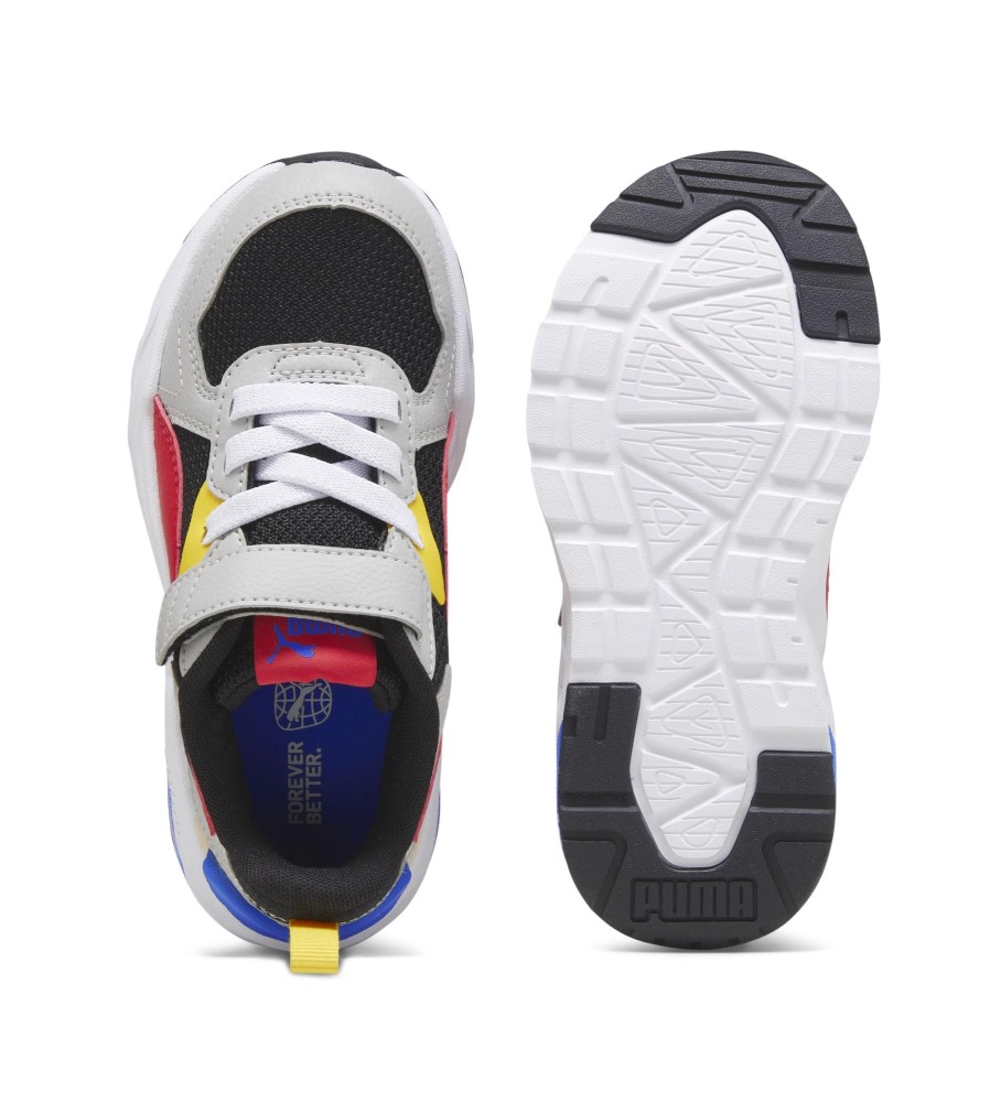 Tênis Puma Trinity Lite de couro, cinza e vermelho.