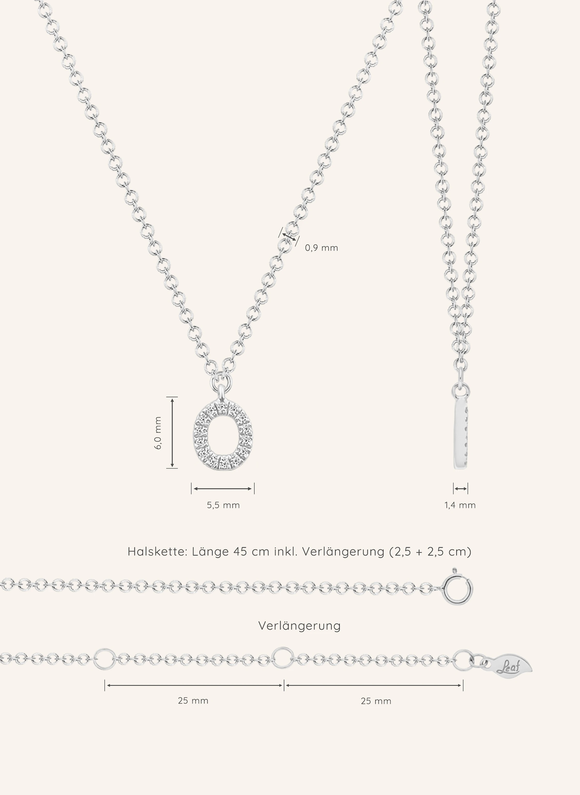 Leaf INITIALIEN Halskette „O“ aus 14 Karat Weißgold mit Diamanten
