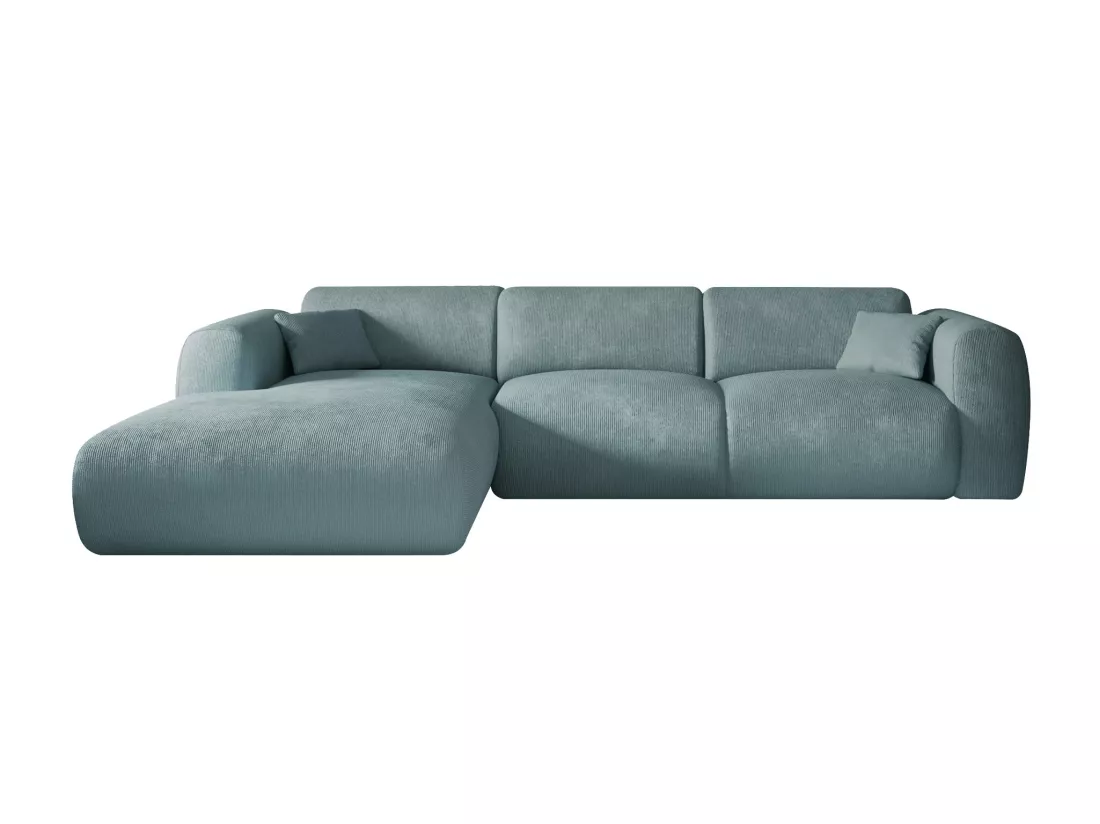 Grand canapé d'angle gauche en tissu texturé bleu POGNI de Maison Céphy