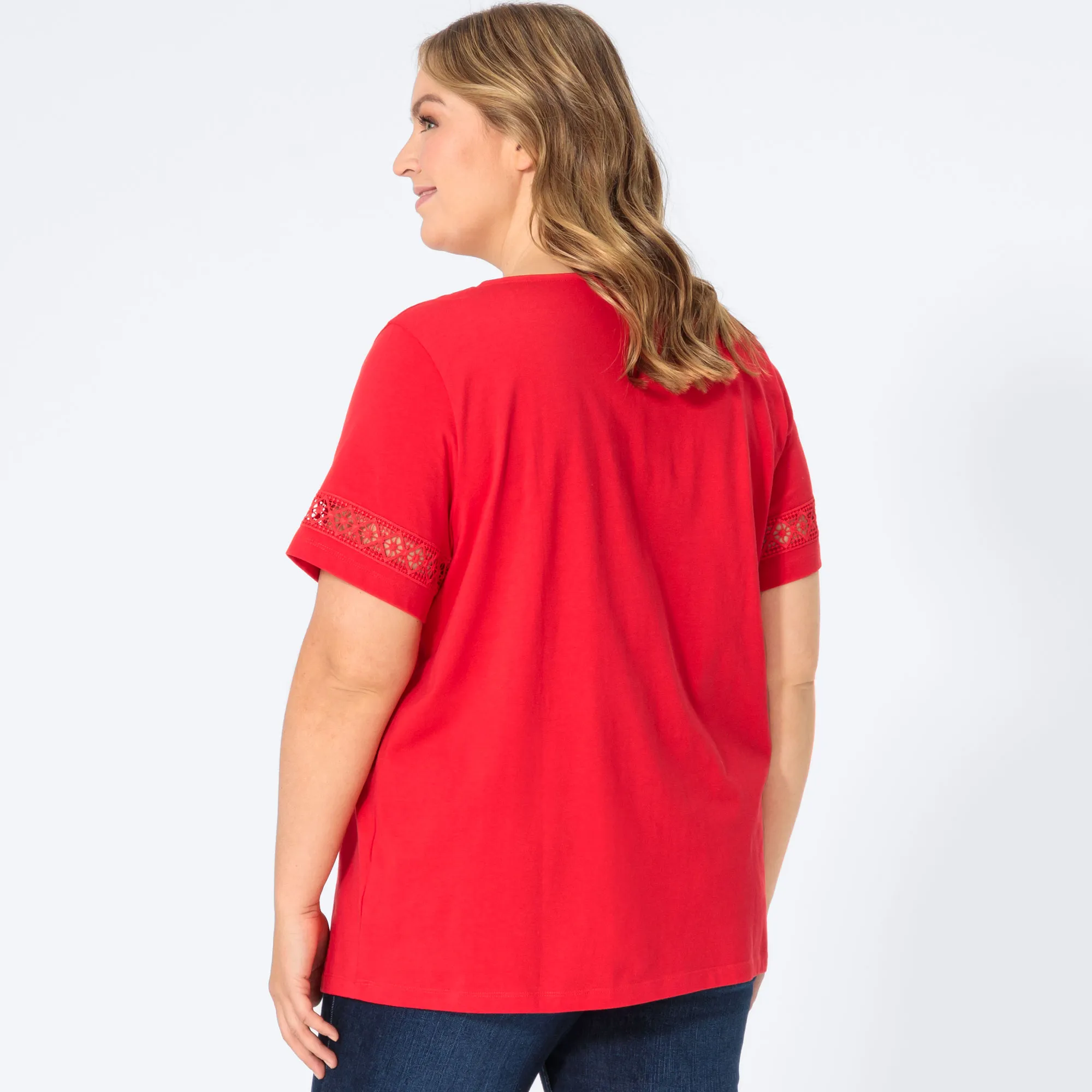 Damen-T-Shirt mit Spitzeneinsätzen, große Größen