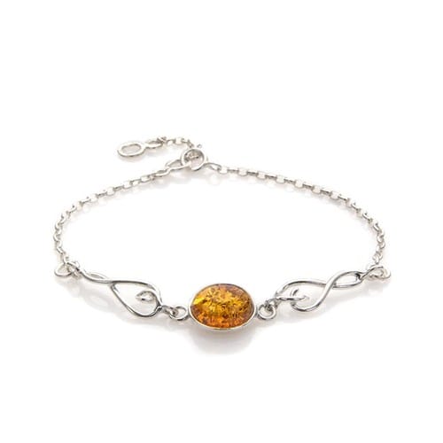 Bracelet romantique argent ambre cognac