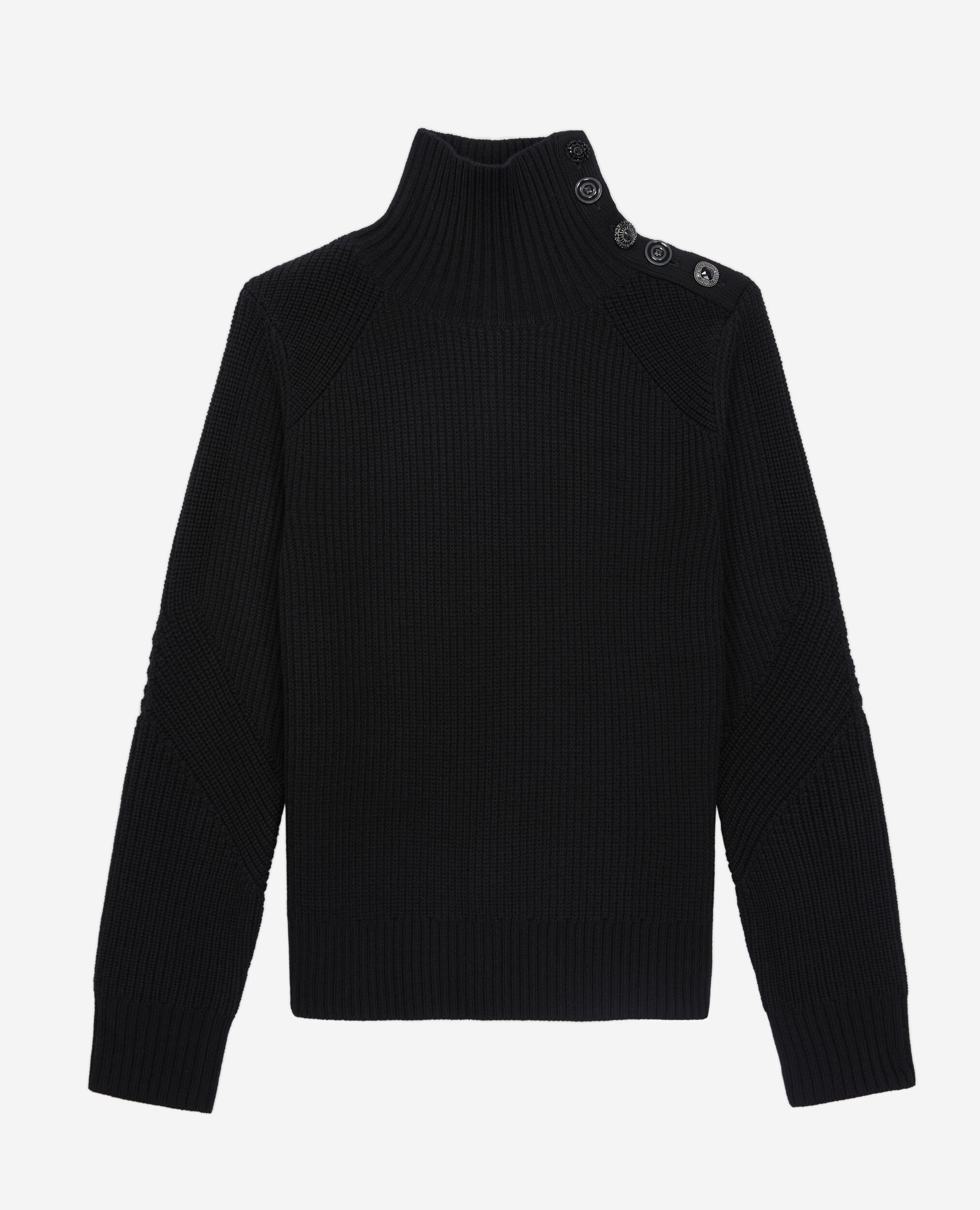 Pull noir en laine avec boutons bijoux