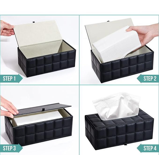 (25x14cm) Leder Taschentuch Spender Home Nastuch Dispenser Kosmetik Tuch Aufbewahrungs Box - Schwarz