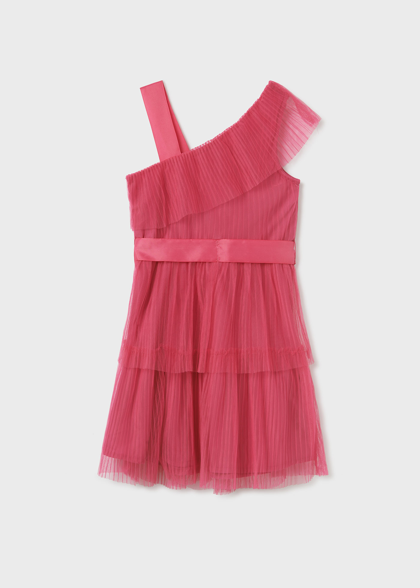 Vestido assimétrico de tule com fio metálico para meninas
