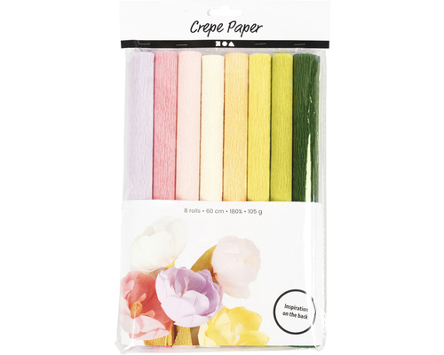 Crepepapier, pastelkleuren, licht, 25x60 cm, 8 vellen