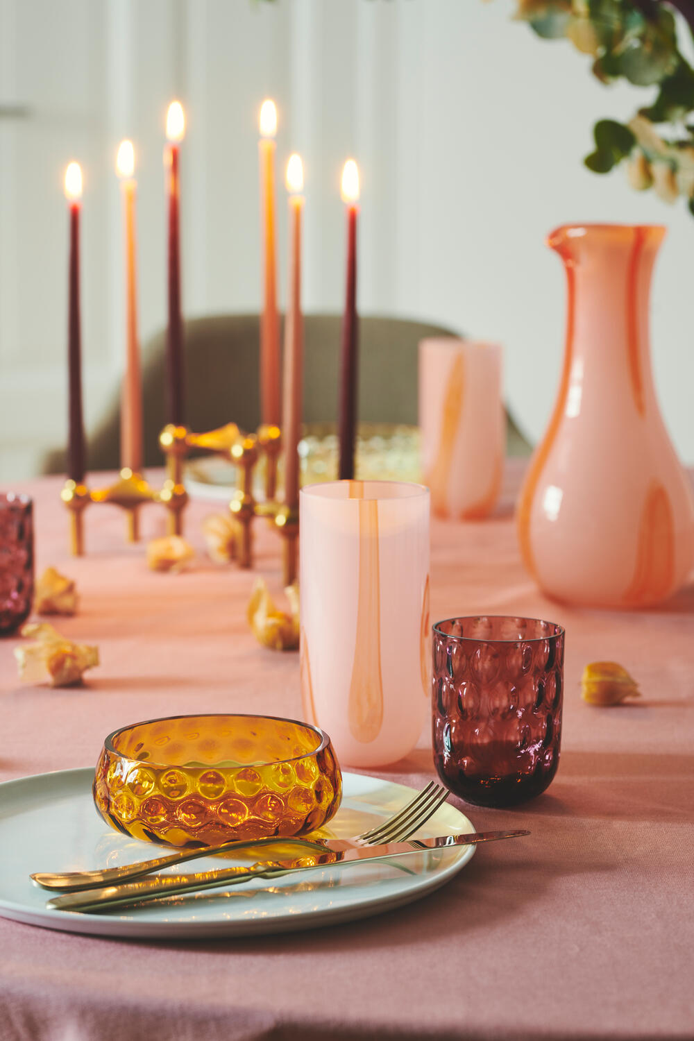 Kodanska  Flow Longdrink glas, Pink/Red Stripes - 40 cl.