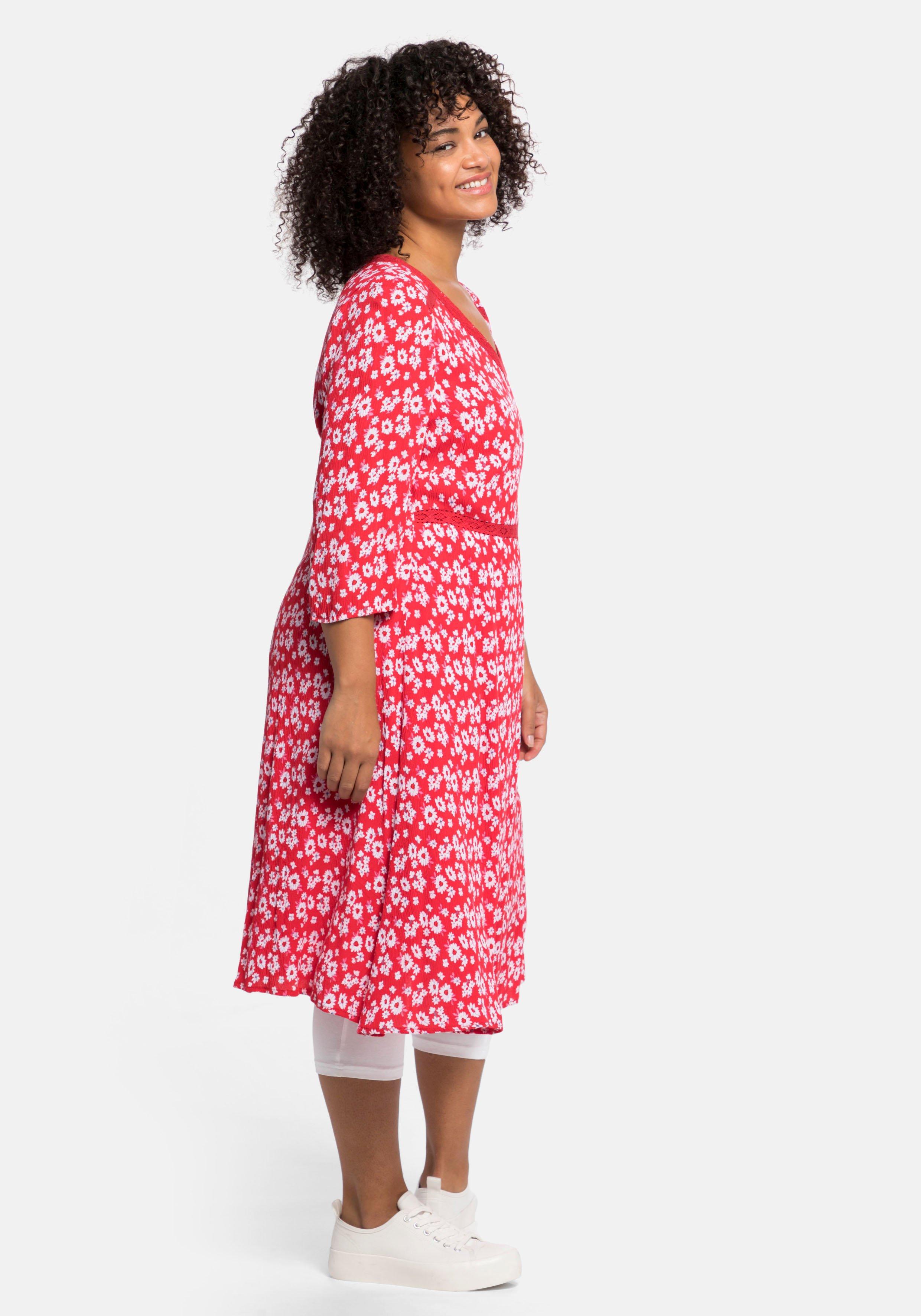 Kleid mit Blumendruck und Spitzenbesatz