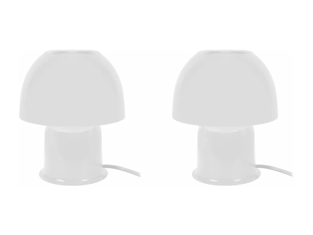 Pair de Lampes de chevet champignon métal ivoire 18,5 cm.