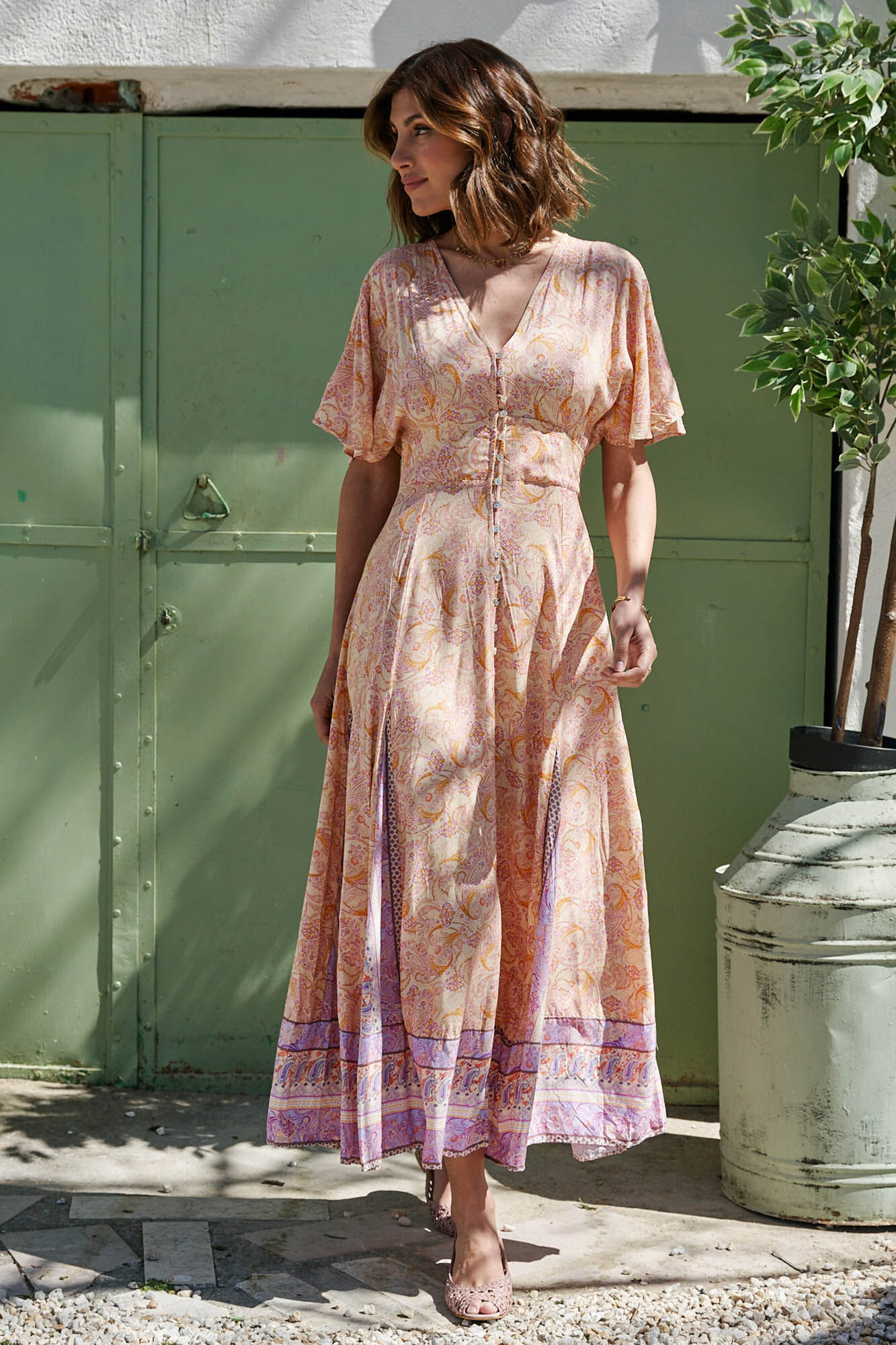Vestido com botões Agustina - Amarelo