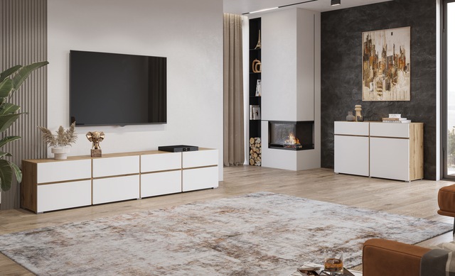 INOSIGN Lowboard »Cross, moderne grifflose TV-Kommode,4 Klappen/4 Schubkästen« Breite 225 cm, TV-Schrank mit viel Stauraum, TV-Board