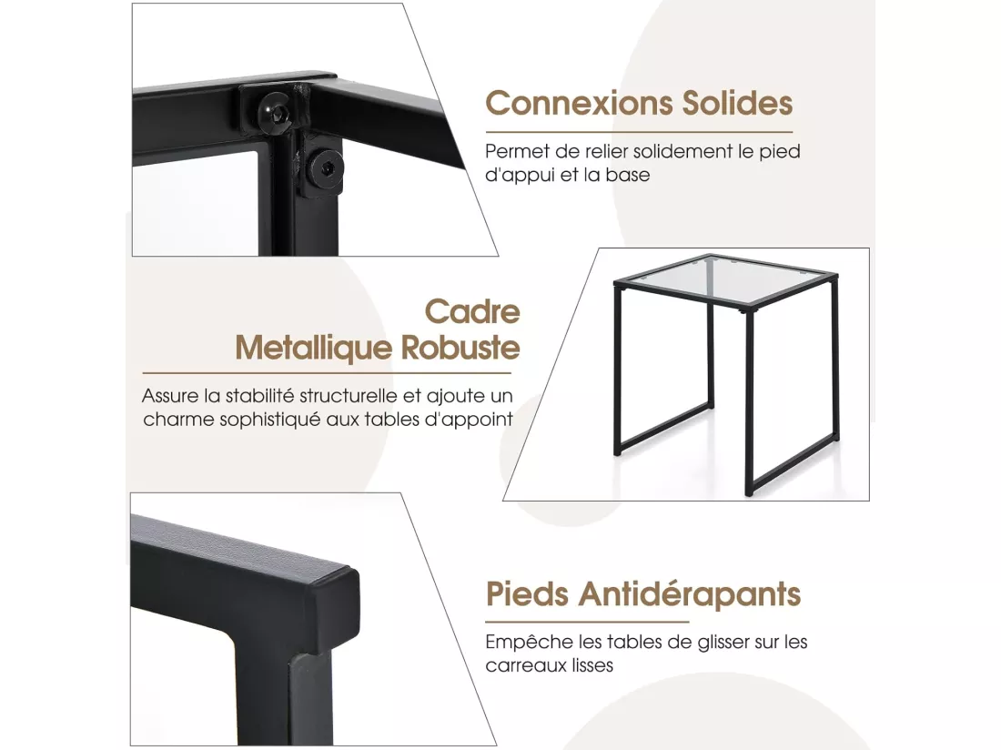 Table d'Appoint Carrée d'Extérieur en Verre Trempé, Table de Jardin Bistro Cadre en Métal Charge 30 kg, Petite Table Basse pour Patio Balcon Terrasse, 43 x 43 x 45 cm, Noir