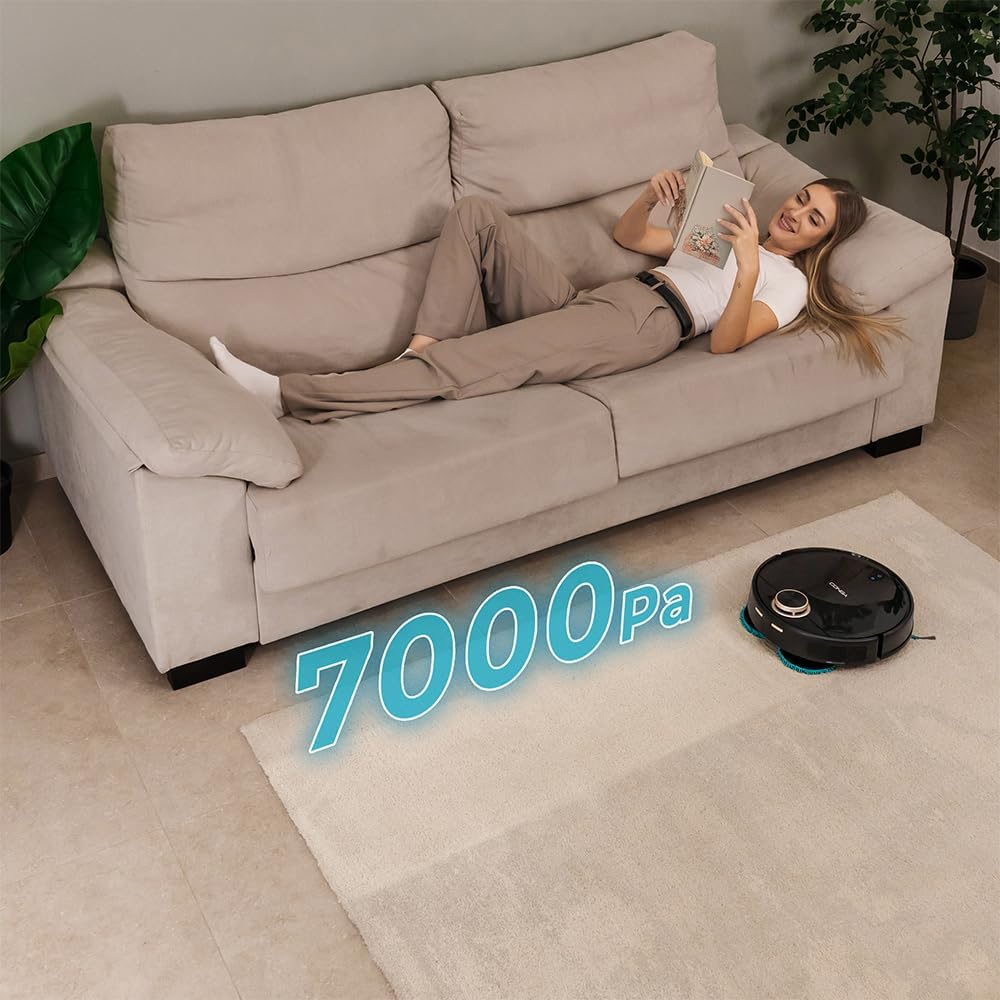 Cecotec Saugroboter Selbstentleerung und rotierende Wischmopps Conga 13090 Spin Revolution Home&Wash Essential. 7000Pa, Lasertech, Silikonbürste, Seitenbürste, APP, Bluetooth, WiFi 2,4 GHz, 5 GHz